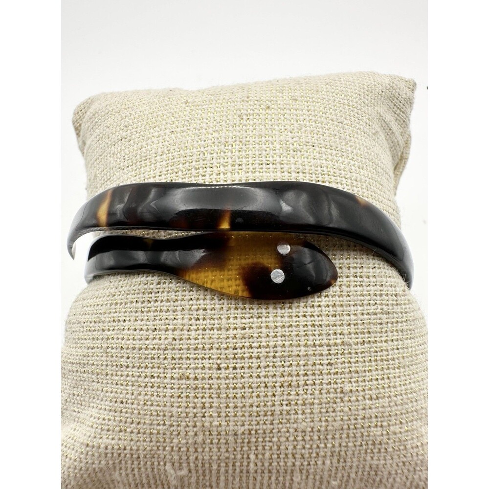 Art Deco Faux Tortoise Shell Snake Bangle Bracelet Adjustable 7”